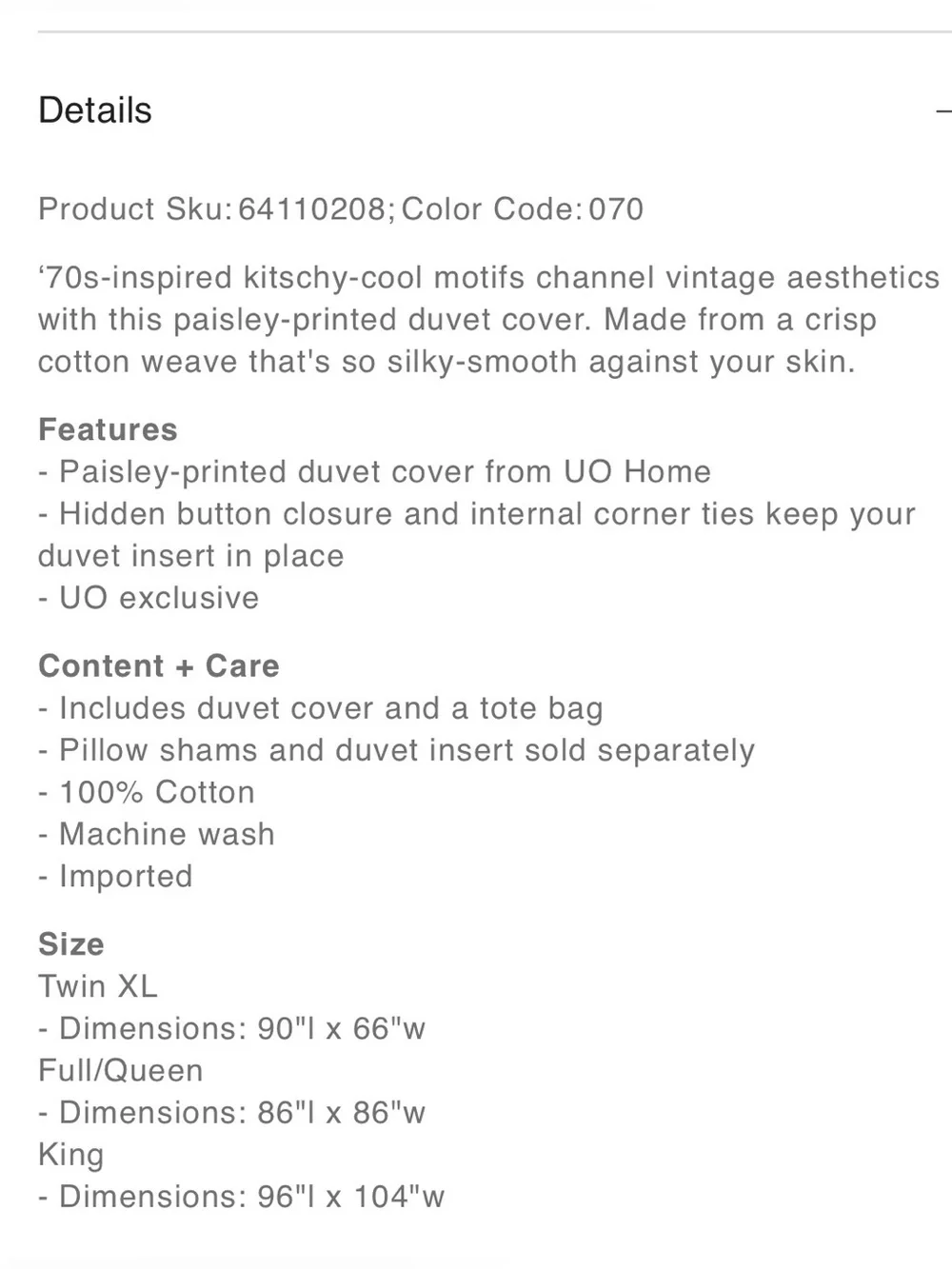 Urban Outfitters Deja Paisley Patterned Orange Duvet Cover